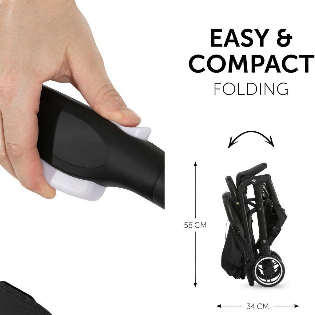 Hauck Travel N Care Compact Lightweight Travel Buggy, Black - Stroller for Toddlers up to 25kg, One-Hand Fold, Feather-Light Aluminium Frame with Robust Features