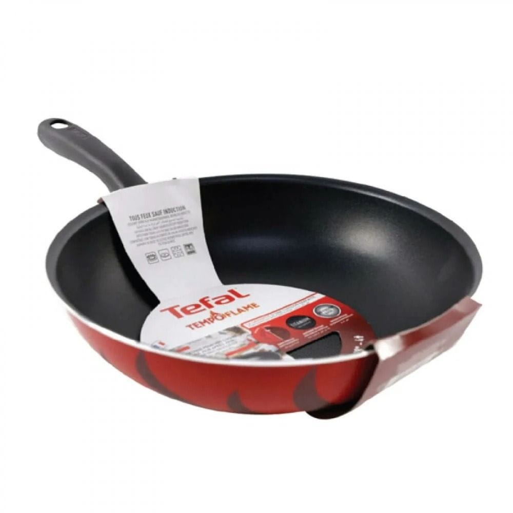 Tefal Tempo Flame Wok Pan, 26cm Non-Stick Aluminium Cookware, Thermo-Signal Heat Indicator, Gas & Electric Compatible - C3047783