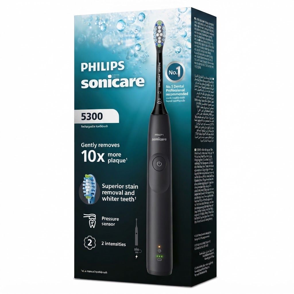 Philips Sonicare 5300 Series Electric Toothbrush HX7101/05, Black - Sonic Tech, Pressure Sensor