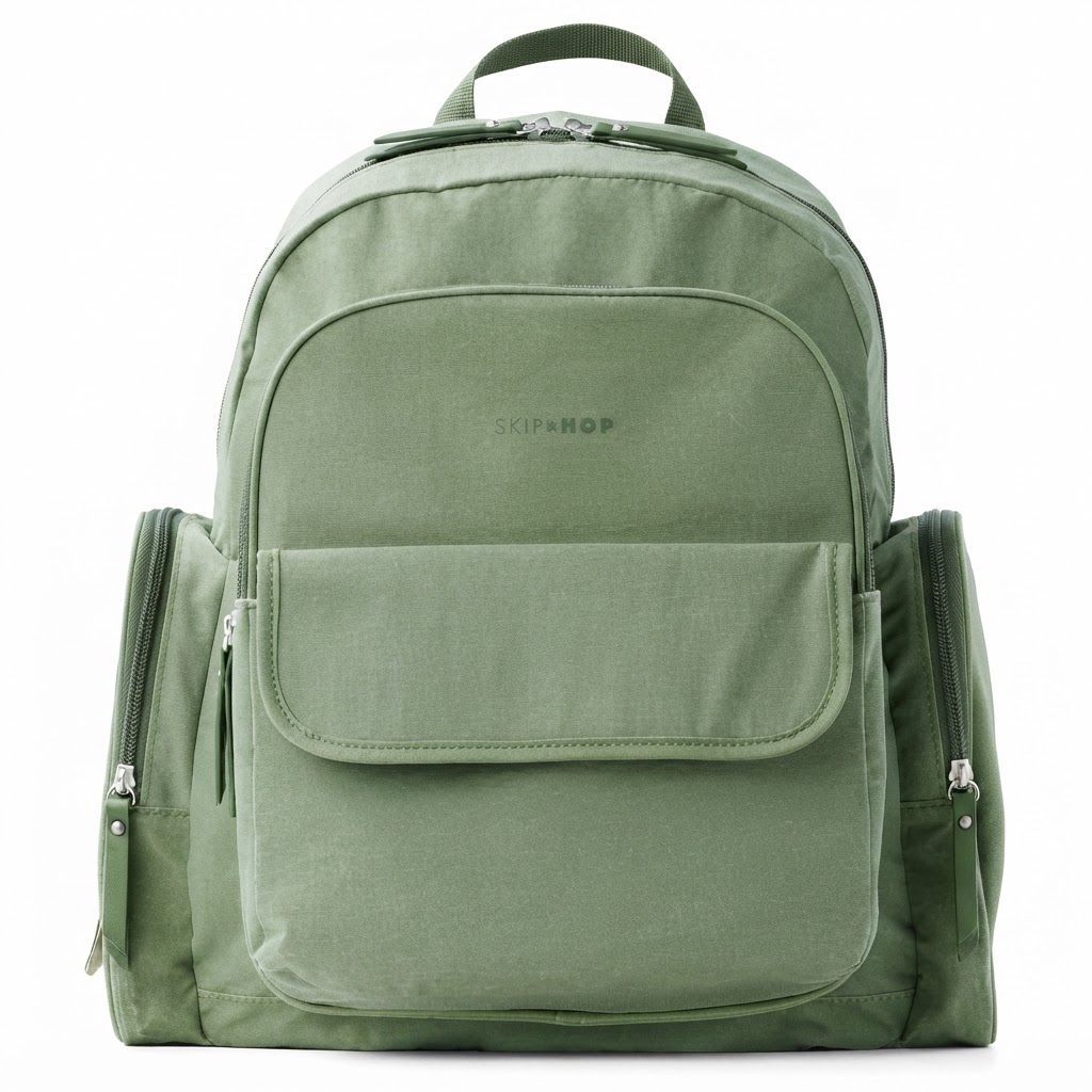 Skip Hop Luna Diaper Backpack, Spacious And Highly Organized Storage, Dedicated Functional Pockets, Includes Cushioned Changing Pad -  Sage