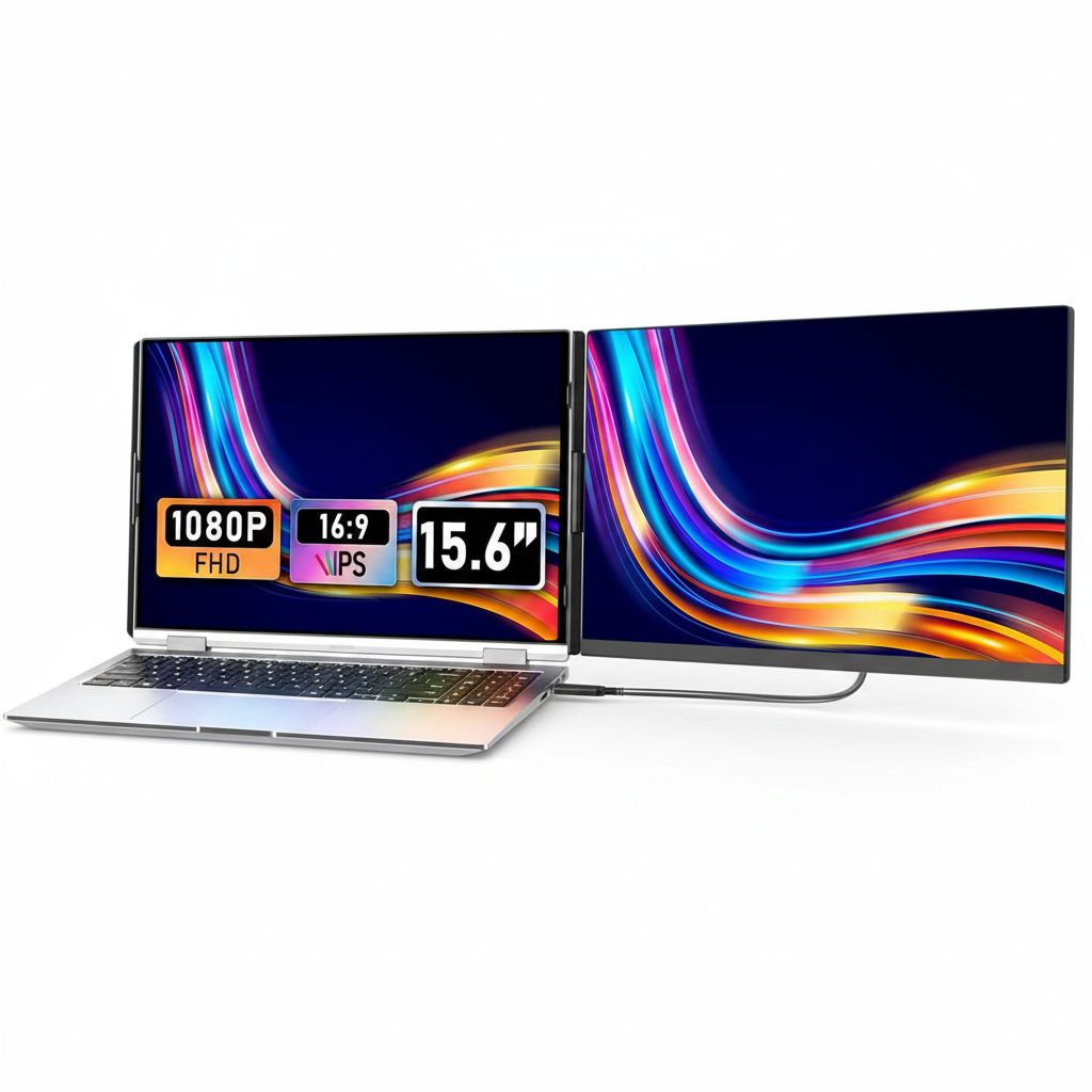 V2COM 15.6" FHD 1080P Portable Laptop Screen Extender, Detachable IPS Monitor for 13-17.3" Laptops, Plug & Play, Compatible with Windows - P5