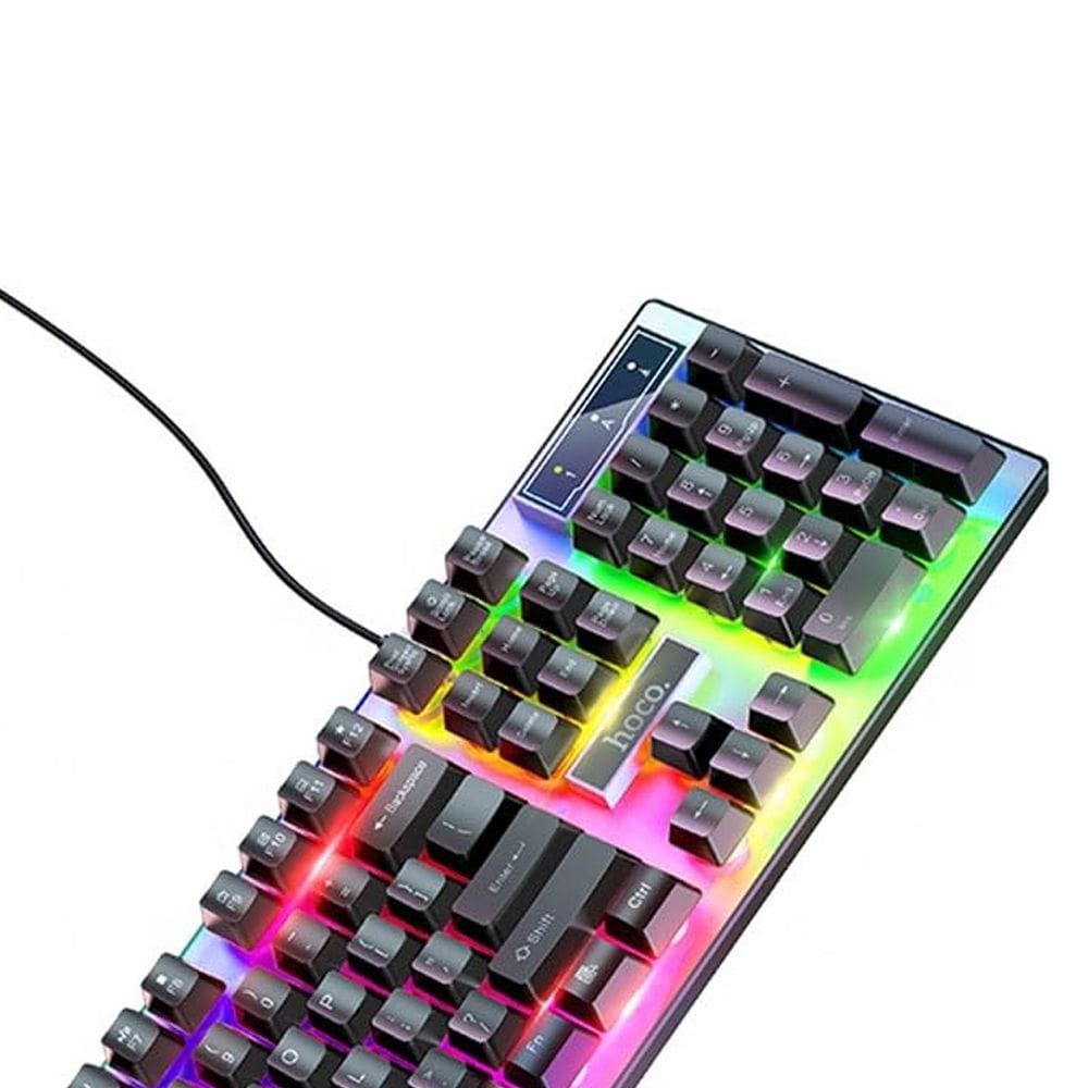 HOCO GM18 Luminous Gaming Keyboard & Mouse Set, RGB Backlit Wired Combo, Ergonomic Design, USB Plug & Play - Black