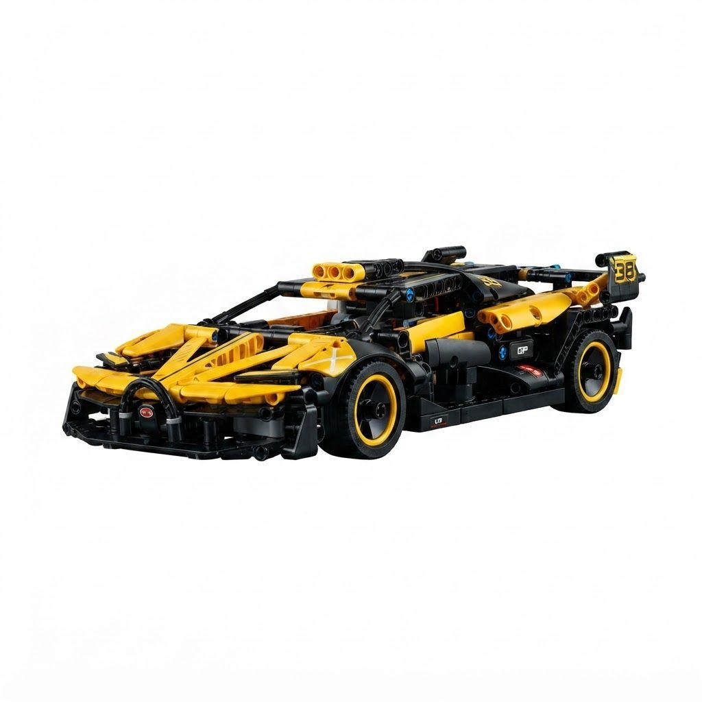 مجموعة بناء سيارة السباق بوغاتي بوليد من ليغو تكنيك للأطفال والكبار، مجموعة نماذج متقدمة باللونين الأسود والأصفر