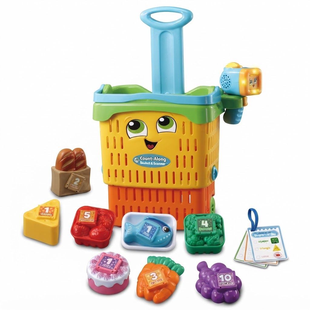 LeapFrog Count-Along Basket & Scanner, Interactive Pretend Play Shopping Set - Educational Toy