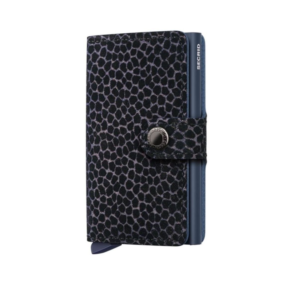 Secrid MGi Wallet, Metallic Giraffe Print Leather Card Holder, RFID Protection, Quick Card Access, Slim Aluminum Wallet | Blue