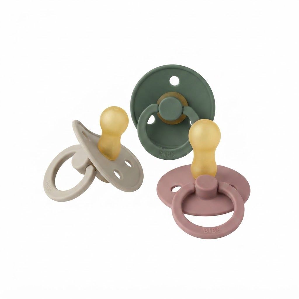 BIBS Latex Round Pacifier 0-6 Months Size 1 2 Pack, Vents For Air Circulation, Round Nipple Shape, Lightweight And Timeless Design - Sage/Cloud