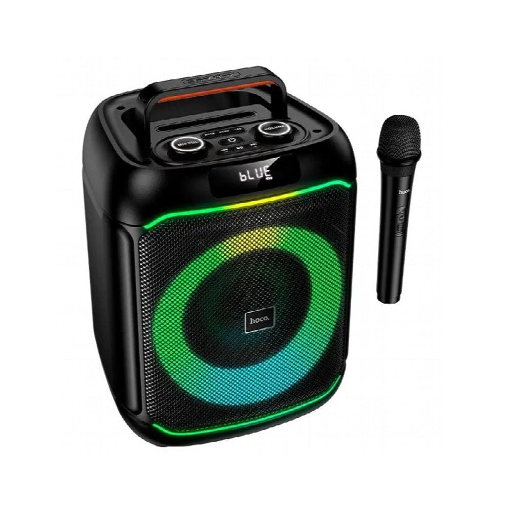 HOCO DS72 8-Inch Portable Bluetooth Speaker, 20W Wireless Karaoke Speaker with Wireless Microphone, RGB Lights - Black