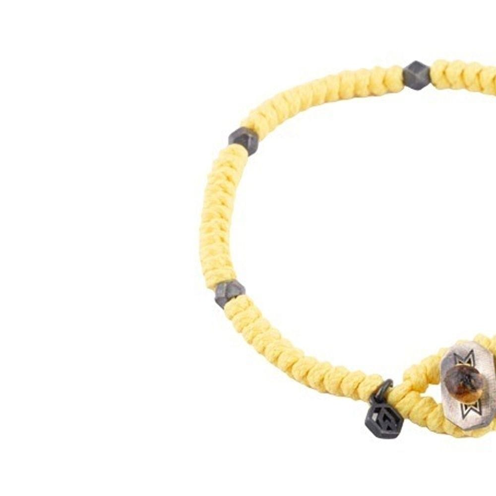 Atolyewolf Snake Knot Bracelet, Yellow Waxed Cord Design, Oxide Plated 925 Sterling Silver Octaballs, Button Closure & Logo