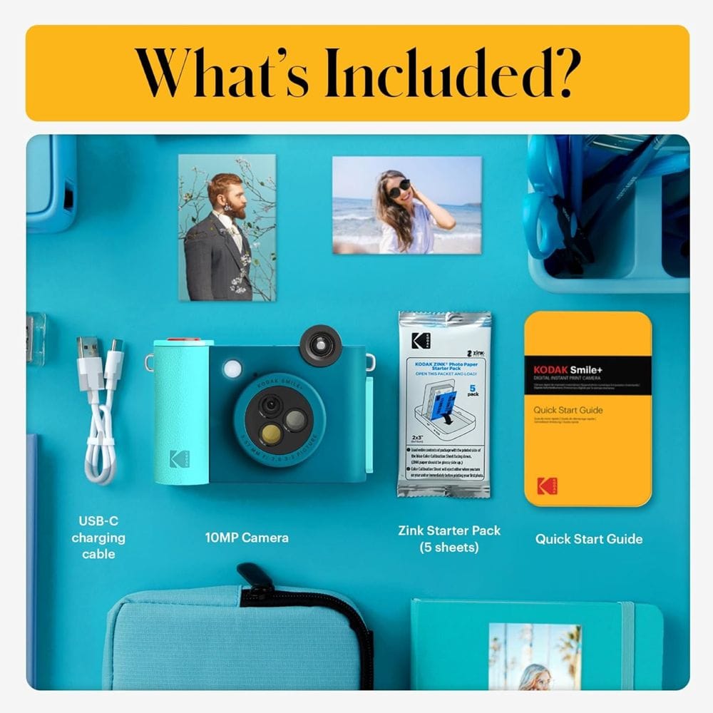 Kodak Smile+ Instant Print Digital Camera, 10MP Camera, 2x3-Inch ZINK Photo Printing, Bluetooth Connectivity & LCD Viewfinder | Blue - 843812173032