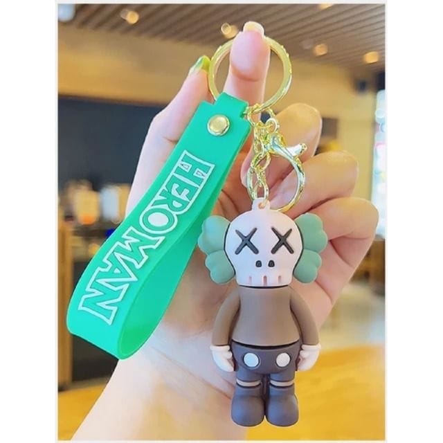 Luxury Signature Brown Kaws Keychain, Designer Style Character Keyring, Durable Collectible Bag Charm