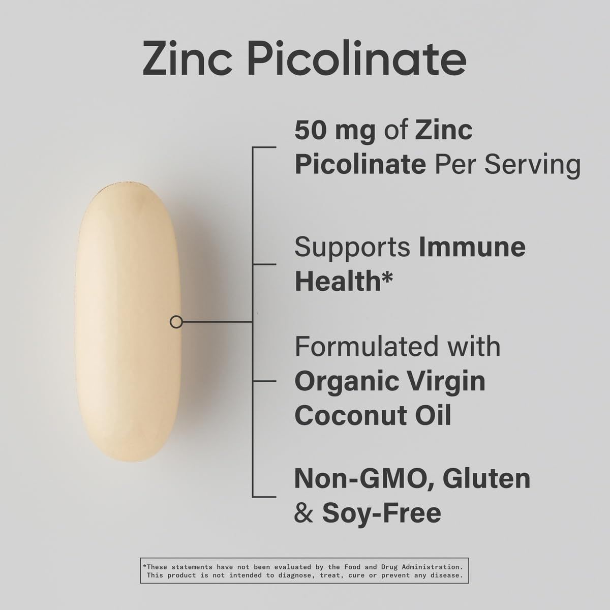 Sports Research Zinc Picolinate 50mg with Coconut Oil - Immune Support Softgels