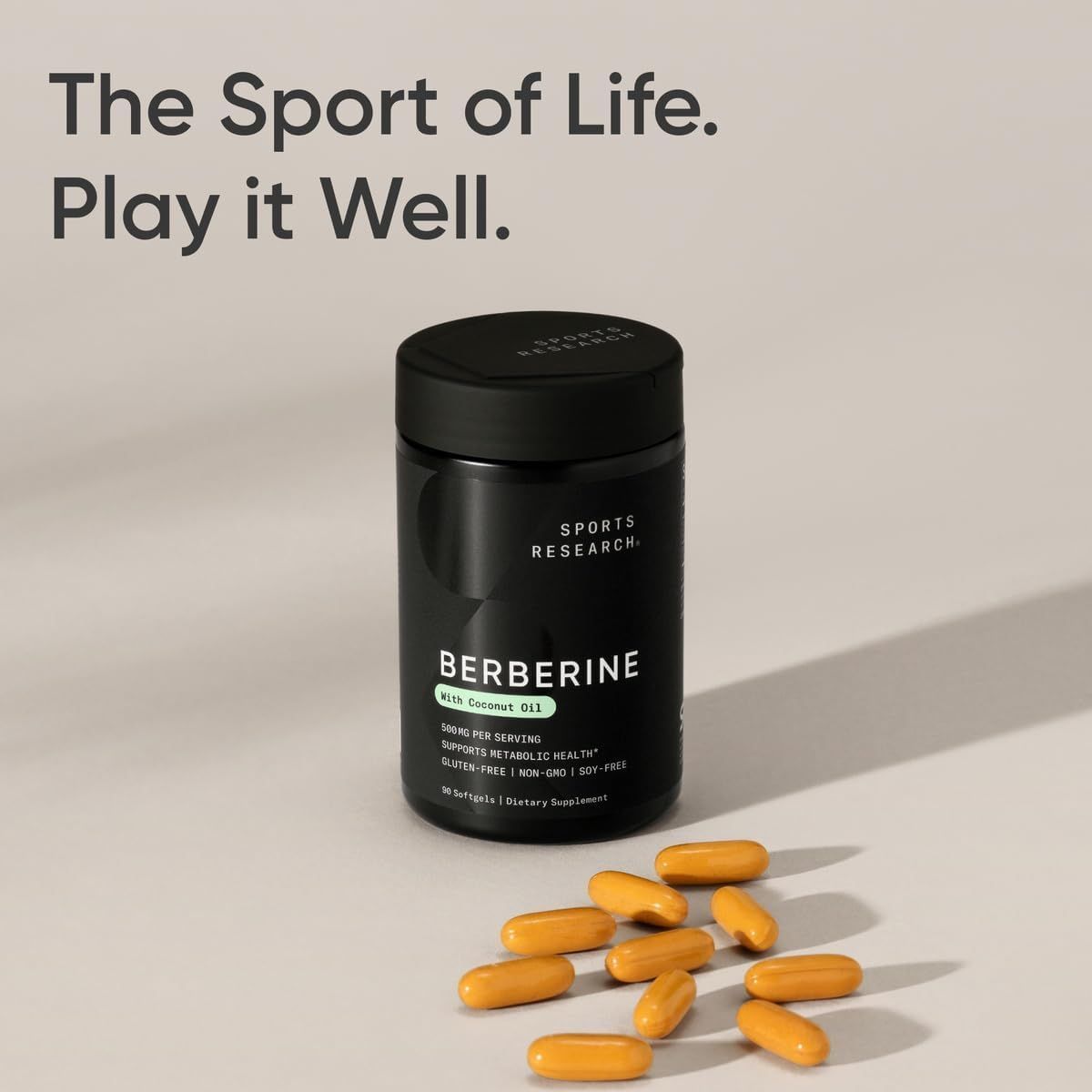 Sports Research Herbal Berberine Supplement with Coconut Oil - 500mg Softgels for Metabolic Support