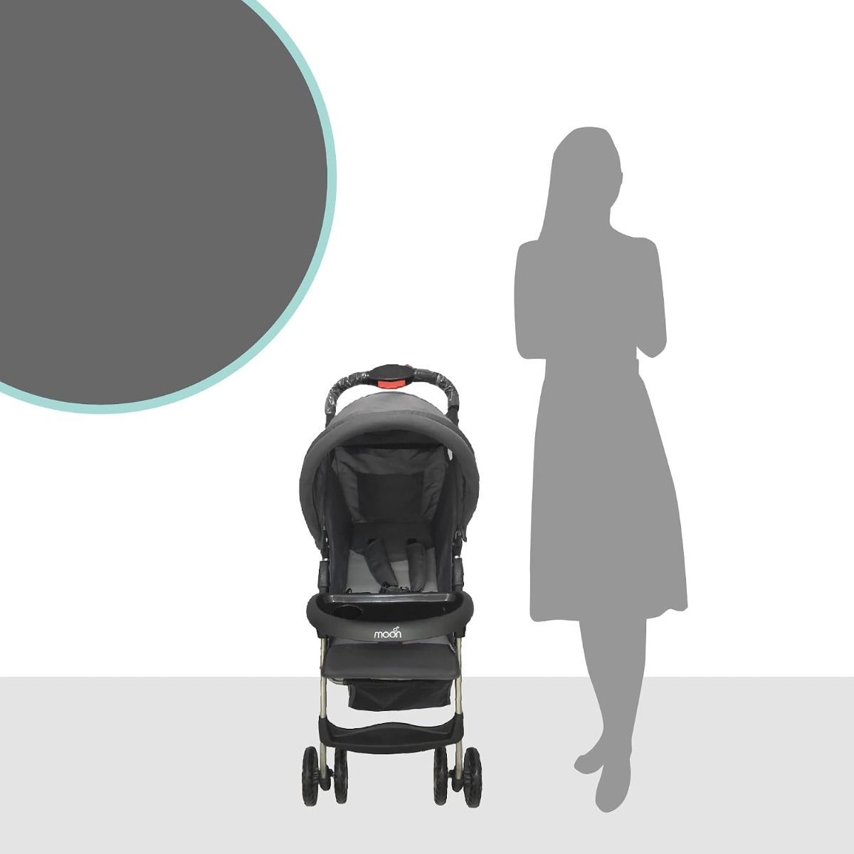 The Moon Bezik One-Hand Fold Travel Stroller - Lightweight Pram for Newborns to Kids up 0 Months to Kids, 5-Point Harness| Mid Grey