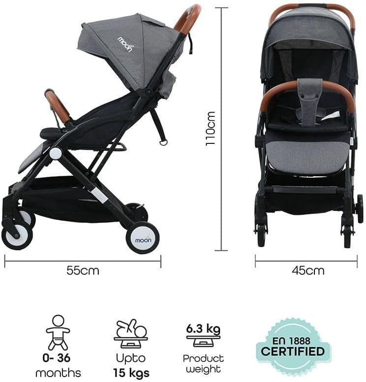The Moon Brand Ritzi Lightweight Cabin Stroller - Compact Foldable Pushchair for Baby & Toddlers Up to 18 kg, 0 Months+, 5-Point Safety Harness