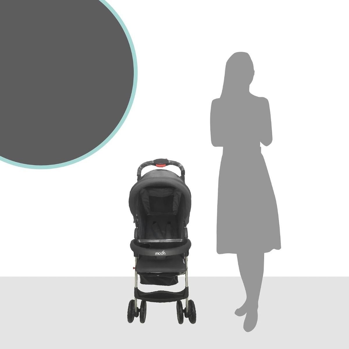 The Moon Brand Bezik One-Hand Fold Travel Stroller - Newborn to 24kg Infant Pram, Multi-Position, 0 Months+, 5-Point Harness | Dark Grey