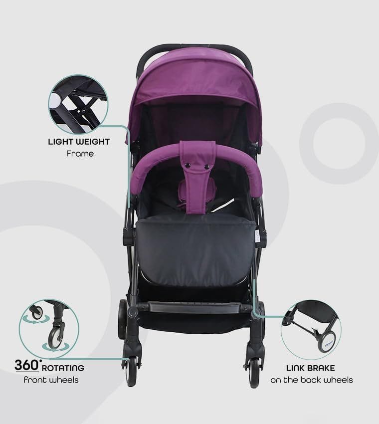 The Moon Brand TravelLite Compact Stroller - One-Hand Fold Cabin-Friendly Pram for Newborn, 18 kg, Birth to 3 Years, 5-Point Safety Belt | Purple