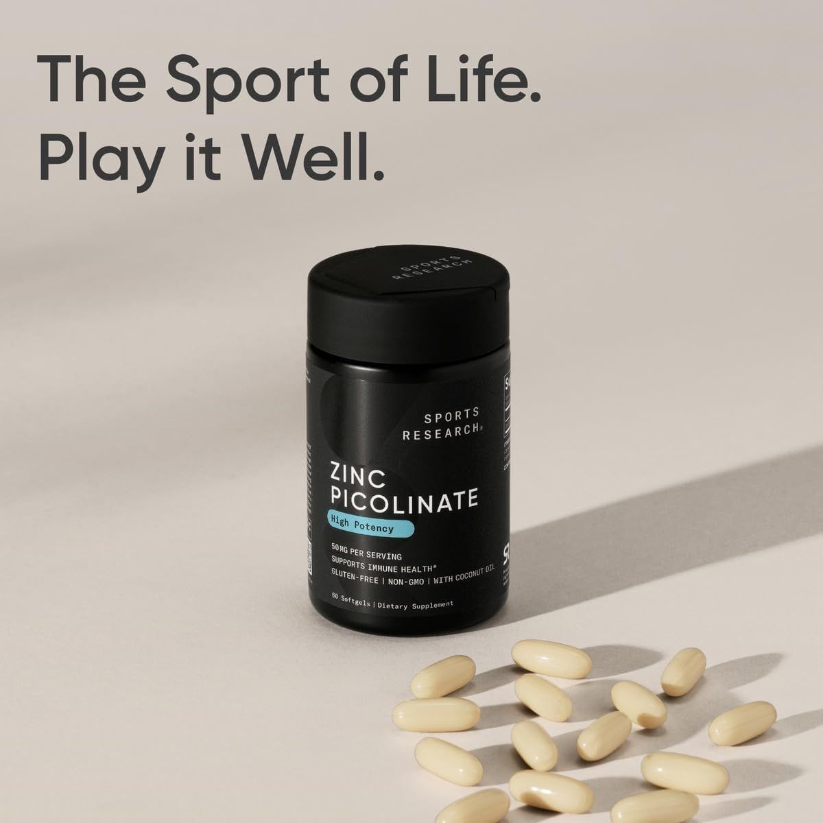 Sports Research Zinc Picolinate 50mg with Coconut Oil - Immune Support Softgels