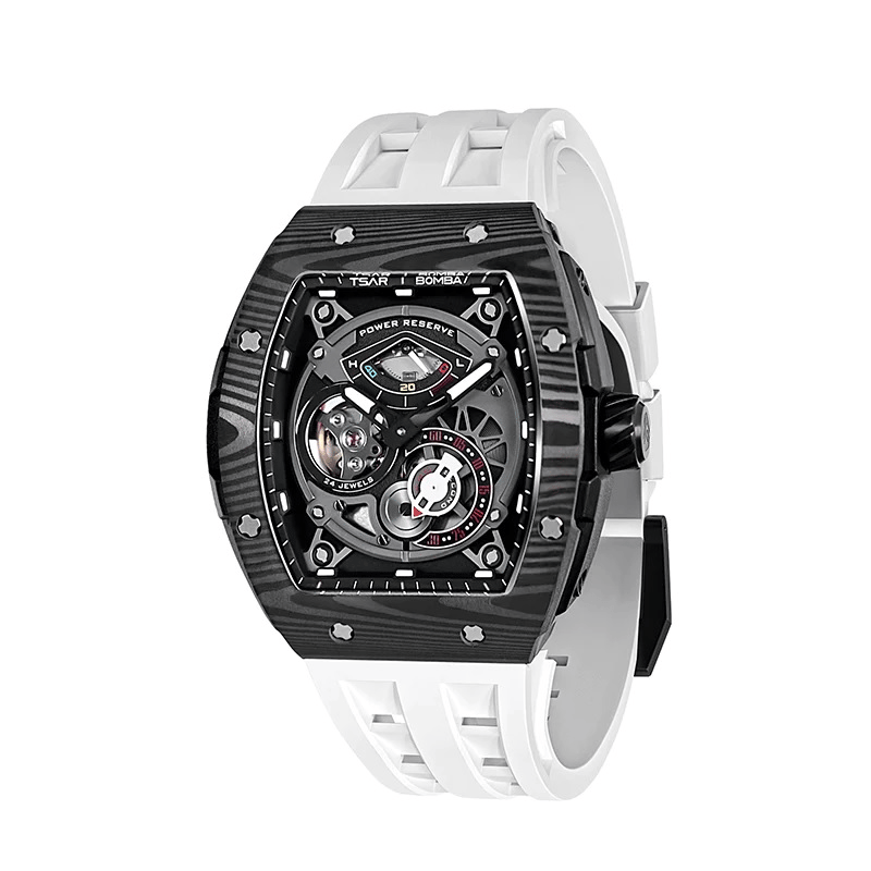 Tsar Bomba Sapphire Luminous Automatic Watch, 316L Carbon Fiber Case, Sapphire Crystal, Self-Winding Mechanical Movement, Rubber Strap