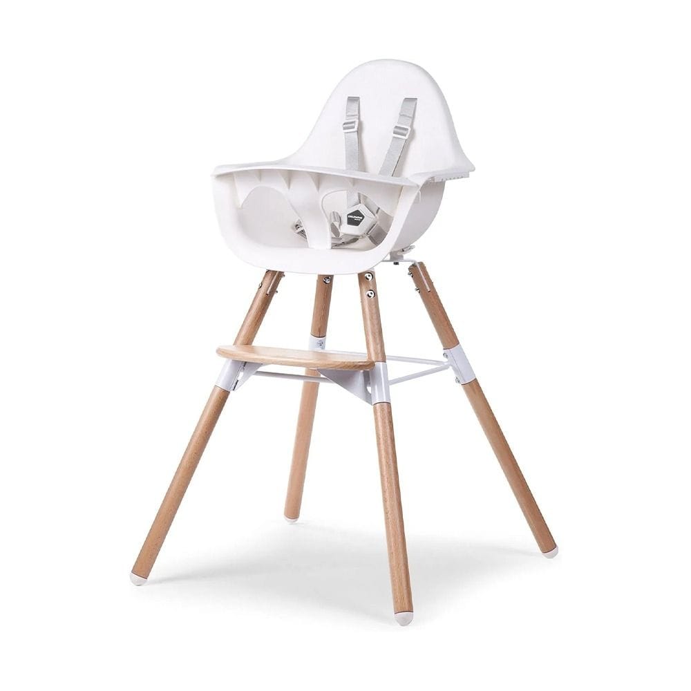 Childhome 2-in-1 Adjustable Wooden High Chair Booster Toddler Seat 75cm & 50cm Table Height 5-Point Harness Natural White | CHEVOCHNW