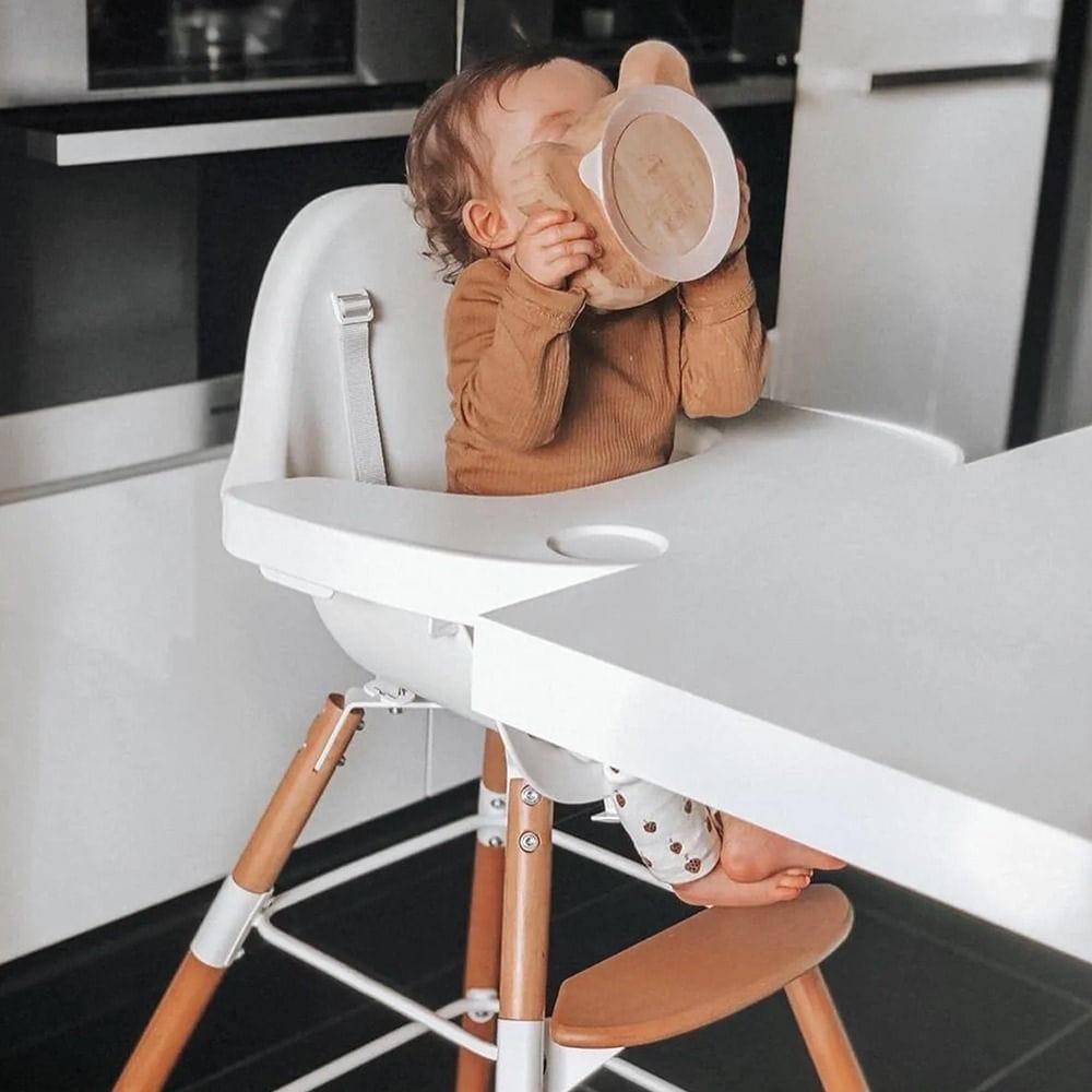 Childhome 2-in-1 Adjustable Wooden High Chair Booster Toddler Seat 75cm & 50cm Table Height 5-Point Harness Natural White | CHEVOCHNW