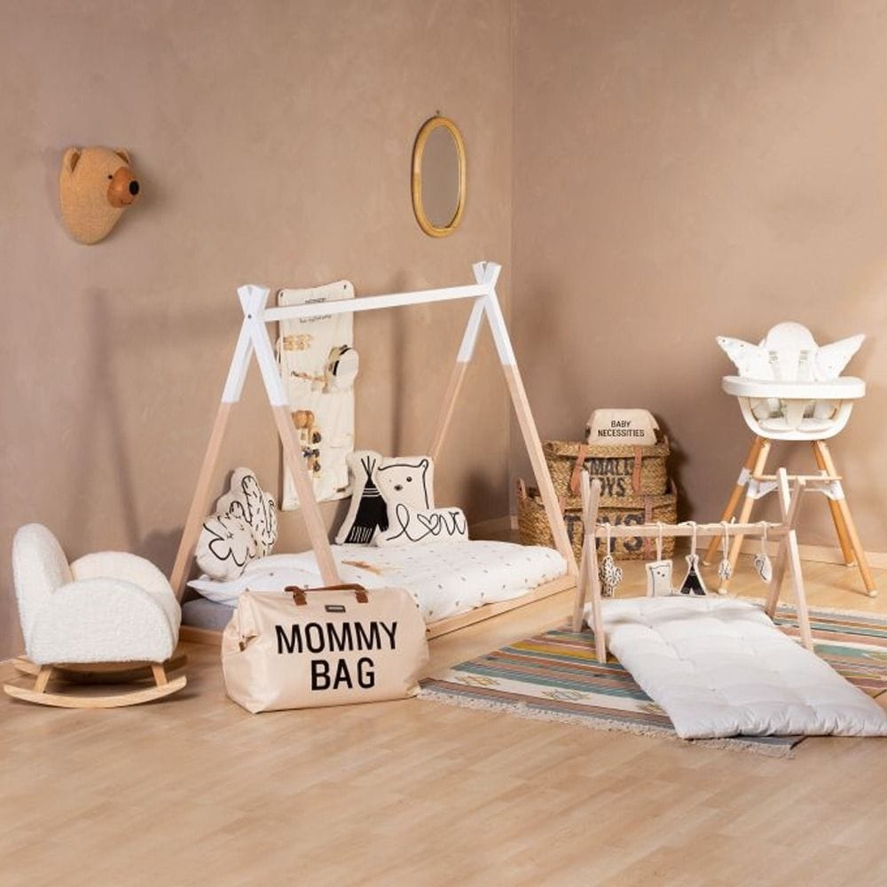 Childhome Tipi Cot Bed Frame 70x140cm, Premium Solid Beech Wood Build, Comfortable Sleeping Setup, Safe And Sturdy Construction - White