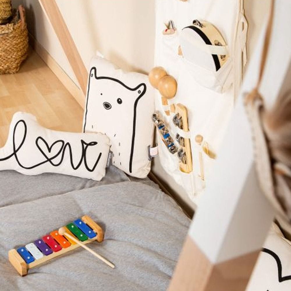 Childhome Love Letter Canvas Cushion, Machine Washable, Child-Friendly Construction, Lightweight And Portable Design - White