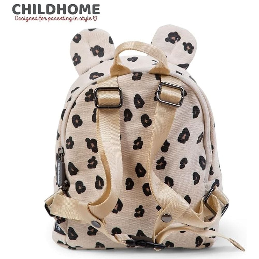 Childhome Canvas Kids My First Bag, Leopard Pattern, Adjustable And Removable Chest Strap, Water-Resistant Fabric, Secure And Comfortable Design - Ecru