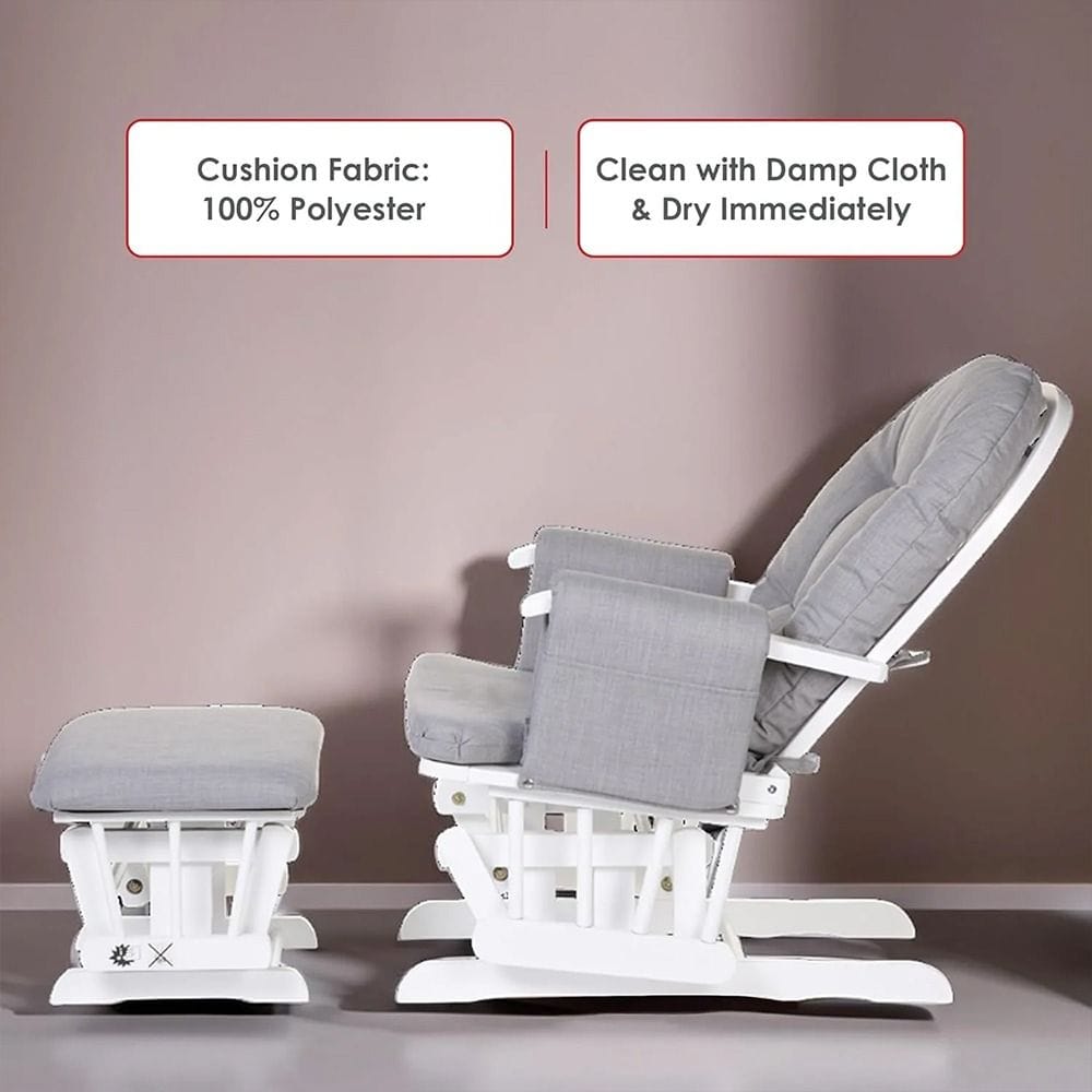 Childhome Nursery Gliding Rocking Chair with Gliding Footrest Thick Cushions Padded Arms Solid Beech 80kg Max Canvas Grey | CHGLCG