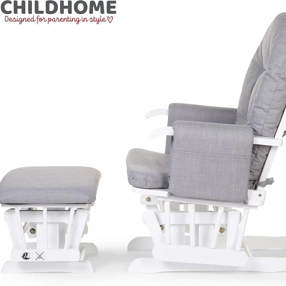 Childhome Nursery Gliding Rocking Chair with Gliding Footrest Thick Cushions Padded Arms Solid Beech 80kg Max Canvas Grey | CHGLCG