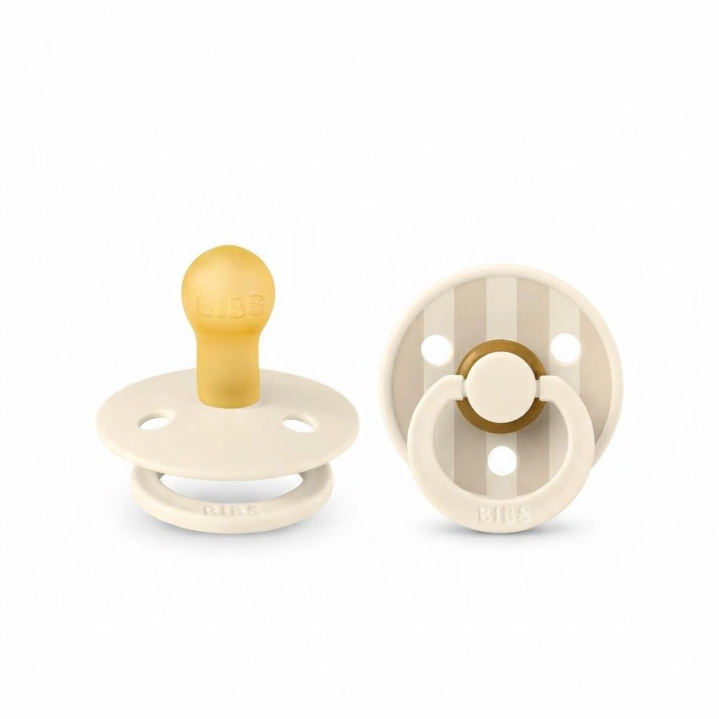 BIBS Pin Studio Colour Latex Round Pacifier Size 1 0+ Months 2 Pack, Ergonomic Shield Design, BPA-Free And Safe Materials - Ivory Vanilla Mix