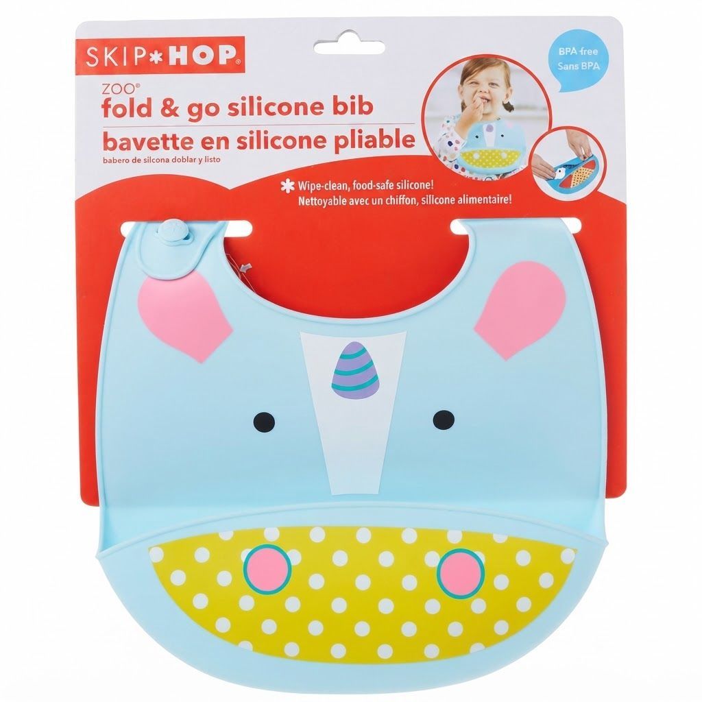 مريلة سيليكون قابلة للطي Skip Hop Zoo بتصميم اليونيكورن +6 أشهر، مزودة بحزام رقبة مريح وقابل للتعديل، جيب أمامي عميق يلتقط الفتات - متعدد الألوان