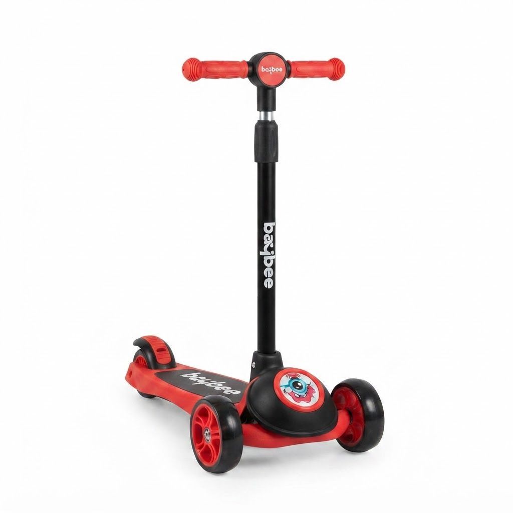 Baybee Sonic 3-Wheel Kids Scooter, Adjustable Height Kick Scooter with LED Light-Up PU Wheels, Lean-to-Steer, Black
