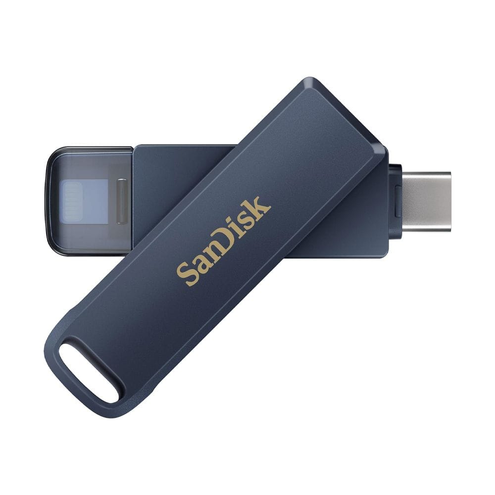 SanDisk Phone Drive USB Type-C for iPhone 128GB with Lightning & USB-C Connectors, Auto Photo Backup & Fast File Transfers | Metallic Blue - 619659211851