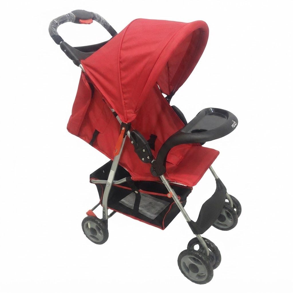 The Moon Brand  Bezik One Hand Fold Travel Stroller - Lightweight Infant Pram with Adjustable Leg Rest, Up to 24 Kg, 5-Point Harness | Dark Red
