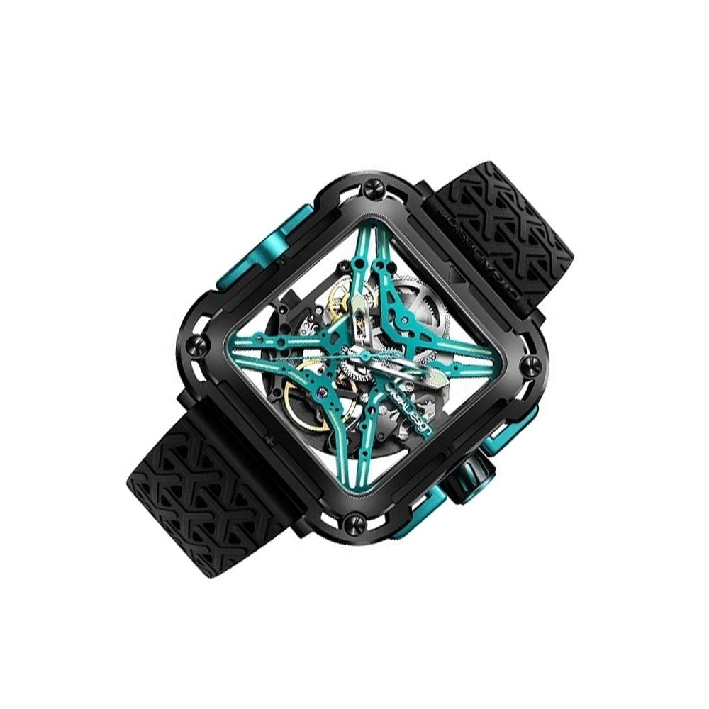 CIGA Design X Series Gorilla Skeleton Automatic Watch, Square Stainless Steel Case, Transparent Skeleton Dial, Sapphire Crystal, Silicone Strap, 30M Water Resistant
