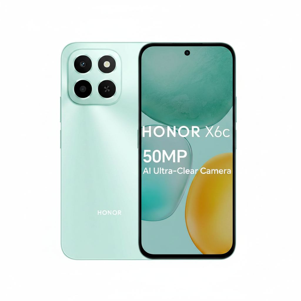 Honor X6c Smartphone 6GB RAM + 256GB Storage with 50MP AI Camera, 6.61-inch 120Hz Display, 35W Fast Charging & Dual SIM | Ocean Cyan
