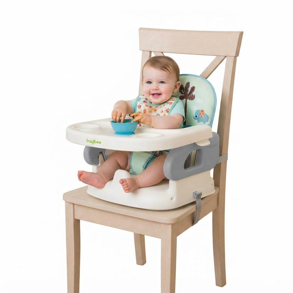 Baybee 2-in-1 Baby Booster Seat for Dining, Portable Feeding Chair with Removable Tray & 3-Point Safety Harness