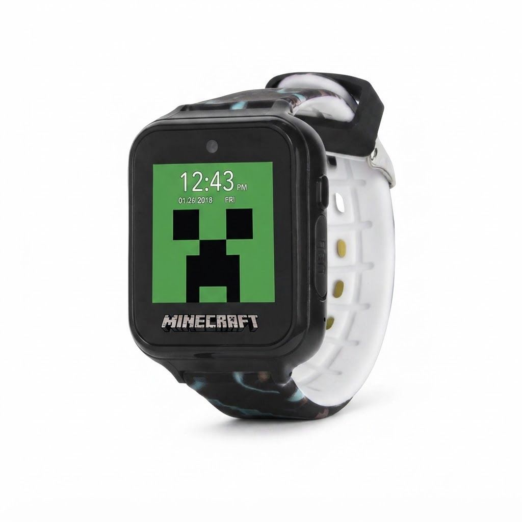 Minecraft Interactive Kids Smart Watch – Touchscreen with 6 Games, Selfie & Video Camera, Step/Activity Tracker, Alarm & Timer, 10 Watch Faces