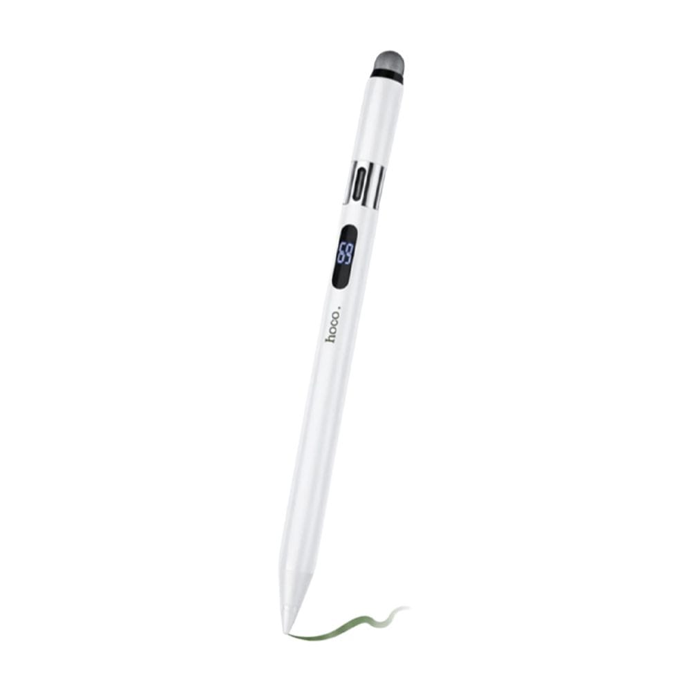 HOCO DGA14 Universal Dual-Tip Capacitive Stylus Pen with Digital Display, Palm Rejection, Tilt Sensitivity - White