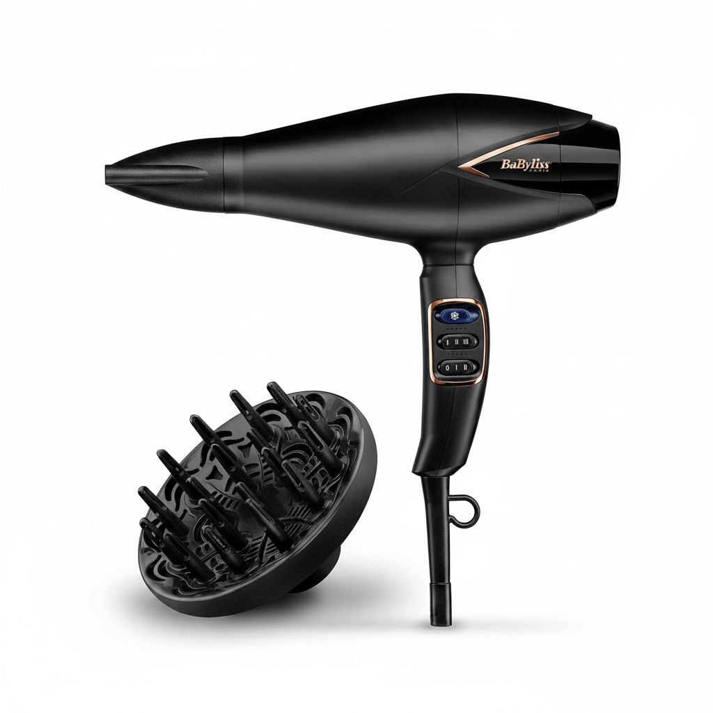  مجفف شعر BaByliss من السيراميك والتيتانيوم، محرك رقمي بقوة 2200 واط، 3 إعدادات للحرارة / 2 سرعة مع تقنية الأيونات الفائقة للتحكم في التجعد - أسود