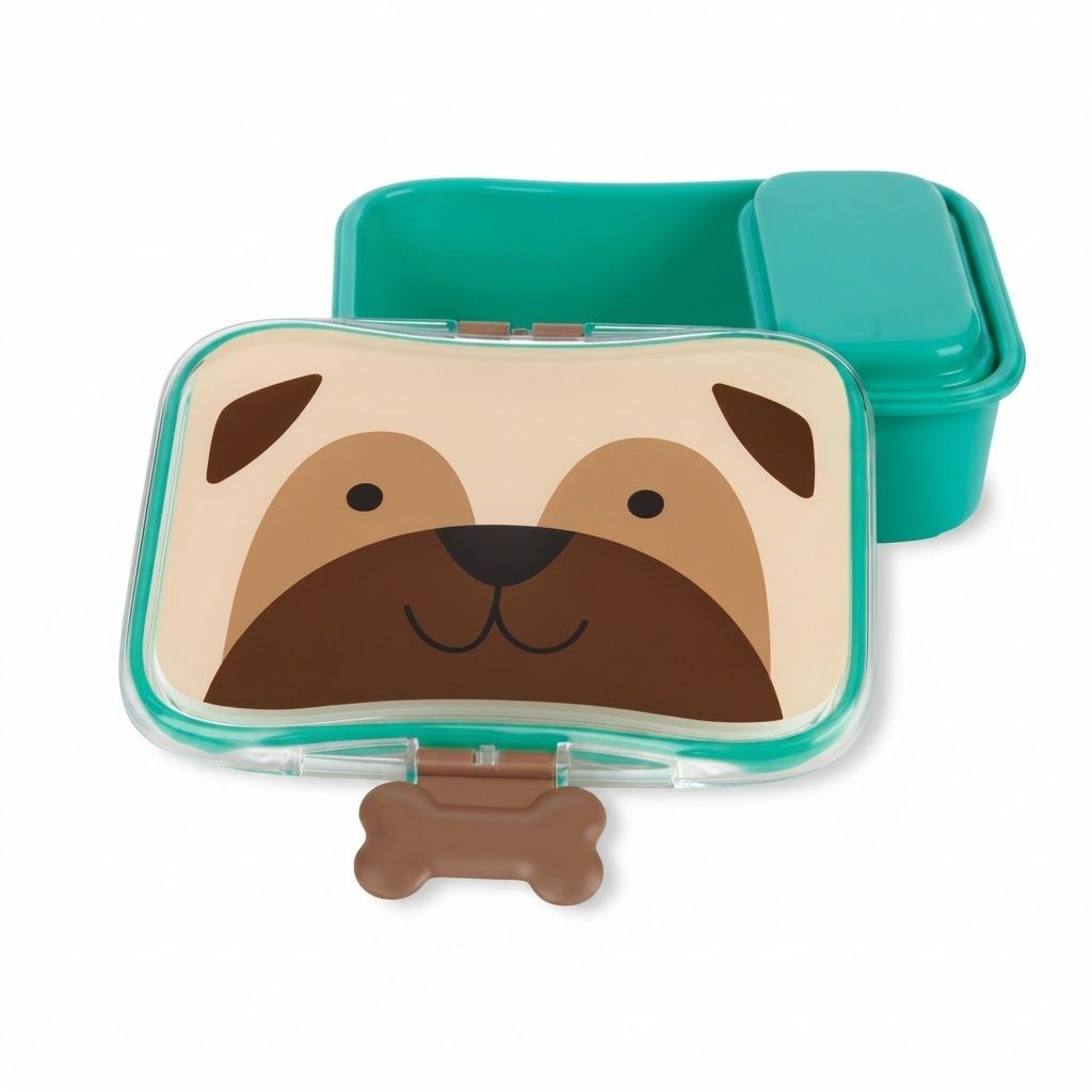 Skip Hop Zoo Pug Lunch Kit 3+ Years, 700mL Capacity, Easy-open Clips In Fun Shapes, Leakproof Design, Dishwasher Safe - Multicolour