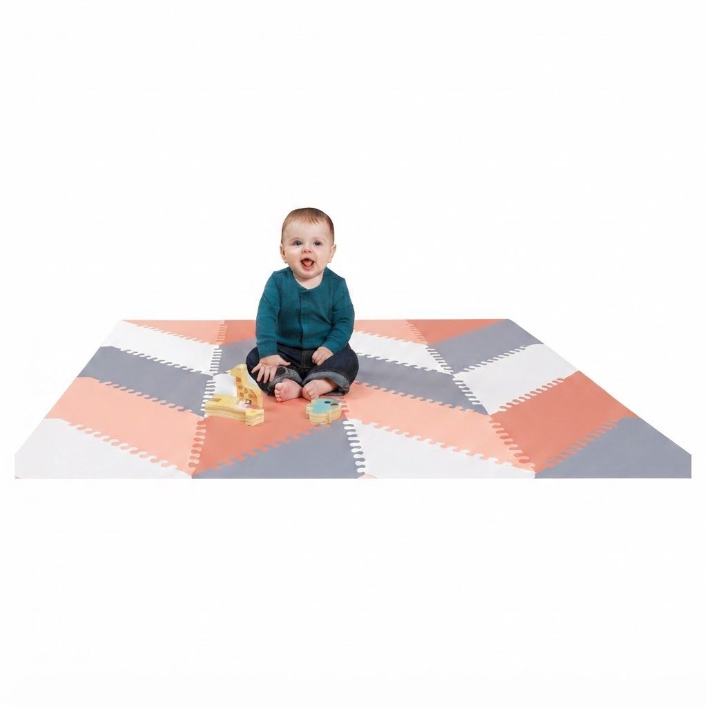 Skip Hop Playspot Geo Foam Floor Tiles, Create Multiple Designs And Custom Sizes, Extra Large Play Space - Gray/Peach