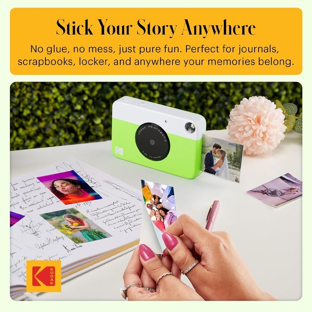 Kodak Printomatic Instant Print Camera, 5MP Sensor, Instant 2x3-Inch ZINK Photo Printing, Auto Flash, Optical Viewfinder & MicroSD Support | Green - 840102198508