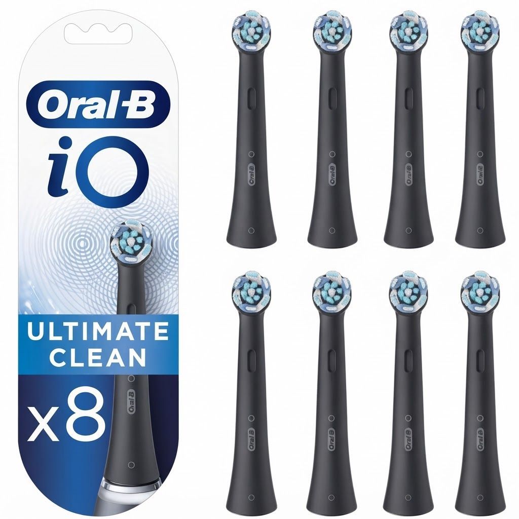Oral-B iO Ultimate Clean Electric Toothbrush Heads, Black, 8-Pack - Twisted Angled Bristles