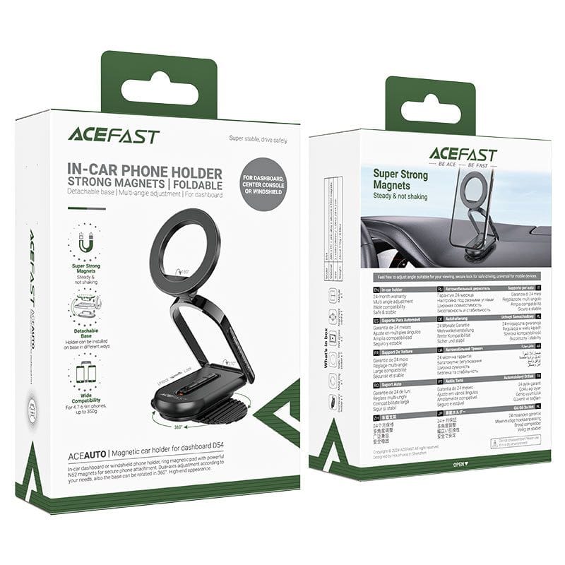 HOCO D54 Magnetic Car Phone Mount Holder, Strong Magnetic Grip, 360° Rotation, Dashboard & Air Vent Compatible, Universal - Black