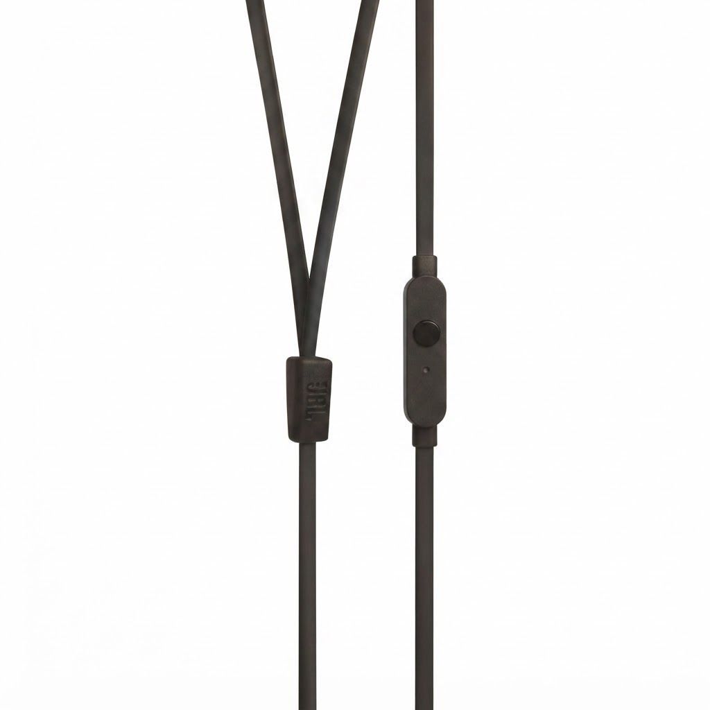 JBL Tune 110 Wired In-Ear Headphones, JBL Pure Bass Sound, 1-Button Remote & Mic, Tangle-Free Flat Cable | Black - JBLT110BLK