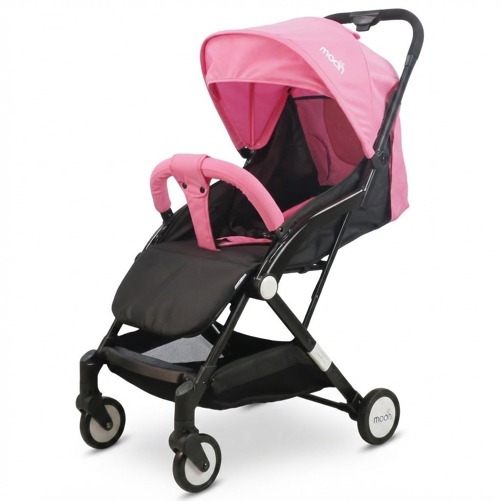 The Moon Brand TravelLite Compact Stroller - Lightweight Cabin-Approved Foldable Pram for Newborns Pink, 0-18 kg,  5-Point Harness
