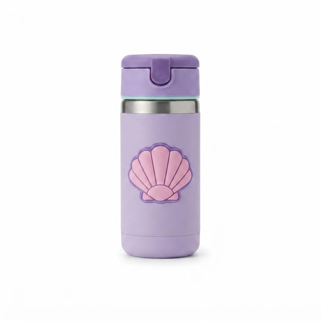 Skip Hop Seashell Spark Style Stainless Steel Kids Straw Bottle 12+ Months 350ml, Comfortable No Slip Silicone Grip, Flexible Straw Flips - Multicolour