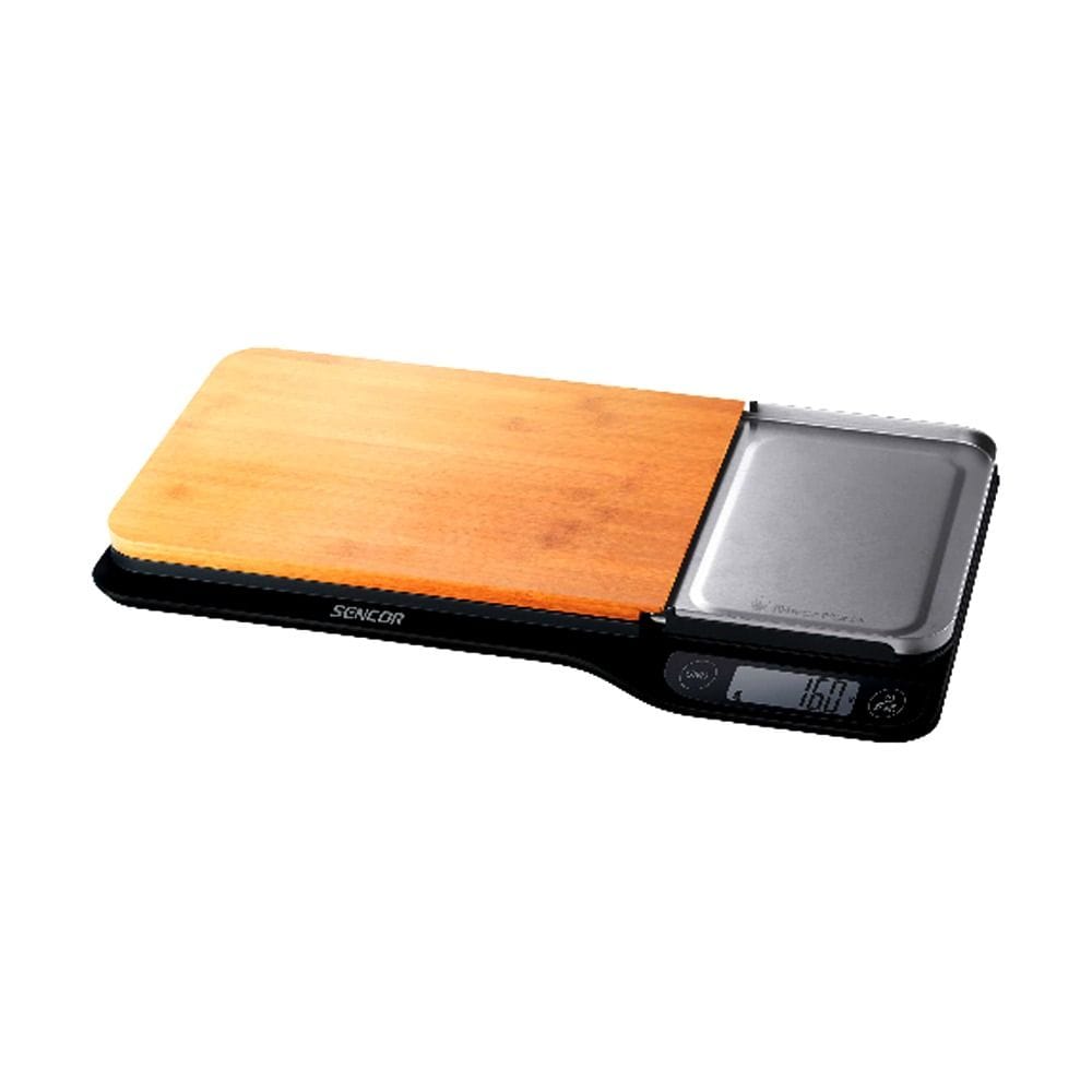 Sencor Kitchen Scale, Scale With Real Bamboo Cutting Board, 4 Sensors For Higher Weighing Accuracy - Black - SKS 6700BK