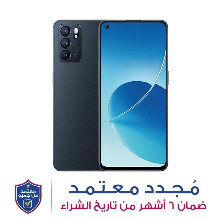 هاتف أوبو رينو ٦ الجيل الخامس بذاكرة ٨ جيجابايت رام و١٢٨ جيجابايت تخزين اللون الأسود اللامع رينو6 5جي